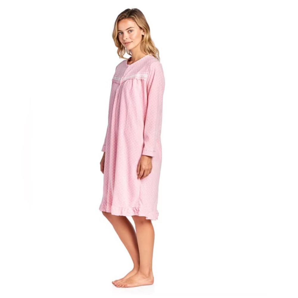 CASUAL NIGHT Micro Fleece Long Sleeve Micro Fleece Pink Polka Dot Nightgown LRG